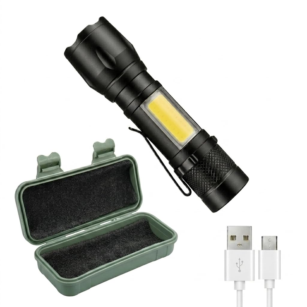 Lanterna Tática LED Recarregável USB com Estojo Protetor