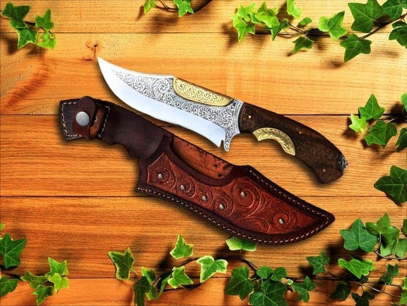 Custom Made Hunting Knife D2 Steel Deep Hand Engraved Knife with Leather Sheath, Handmade Knife with Leather Sheath - Hunting Knife, Survival Knife, Fishing Knife, Camping Knife