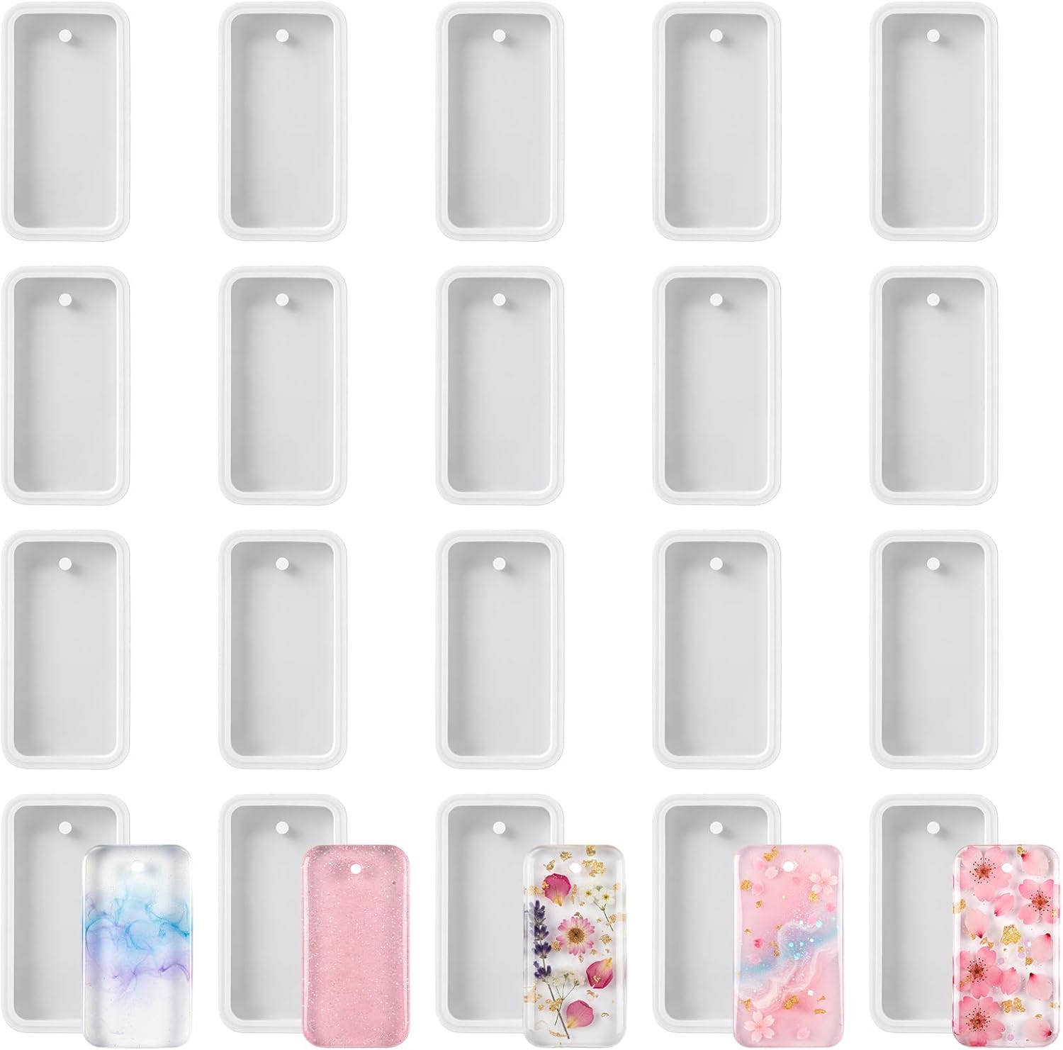 Bruislard 20PCS Rectangle Silicone Resin Keychain Molds - DIY Epoxy Casting for Jewelry Charms, Earrings, Necklaces & Gems