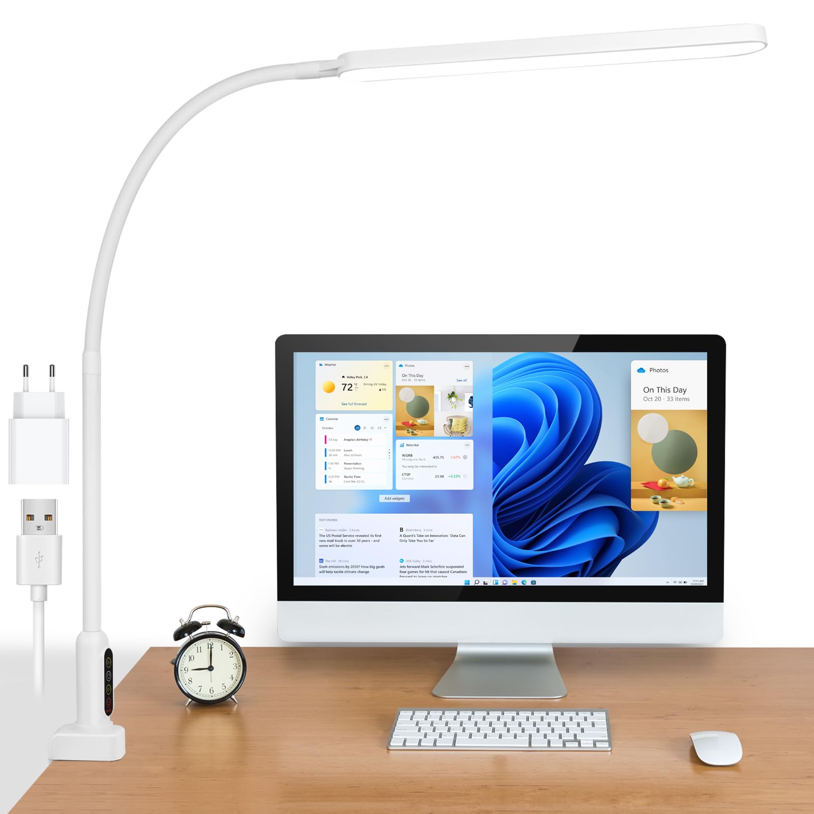 Lampada da Scrivania a LED, 1400LM Lampada da Tavolo con Morsetto a - Collo di Cigno, 11 Livelli di Luminosità X 5 Modalità di illuminazione Dimmerabile, Protezione degli Occhi, Funzione di Memoria