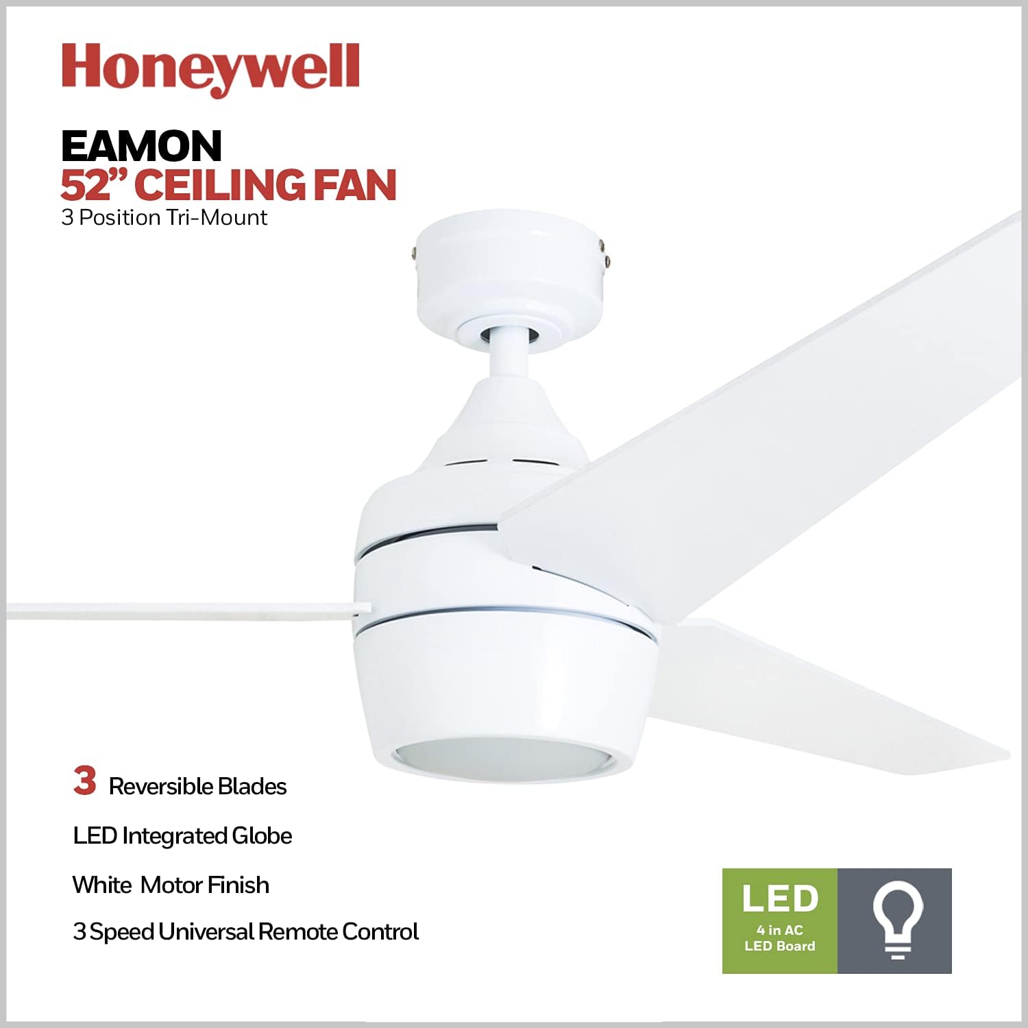 60% Off Discount Honeywell 50605 Eamon Modern Ceiling Fan with Remote Control, 52, White