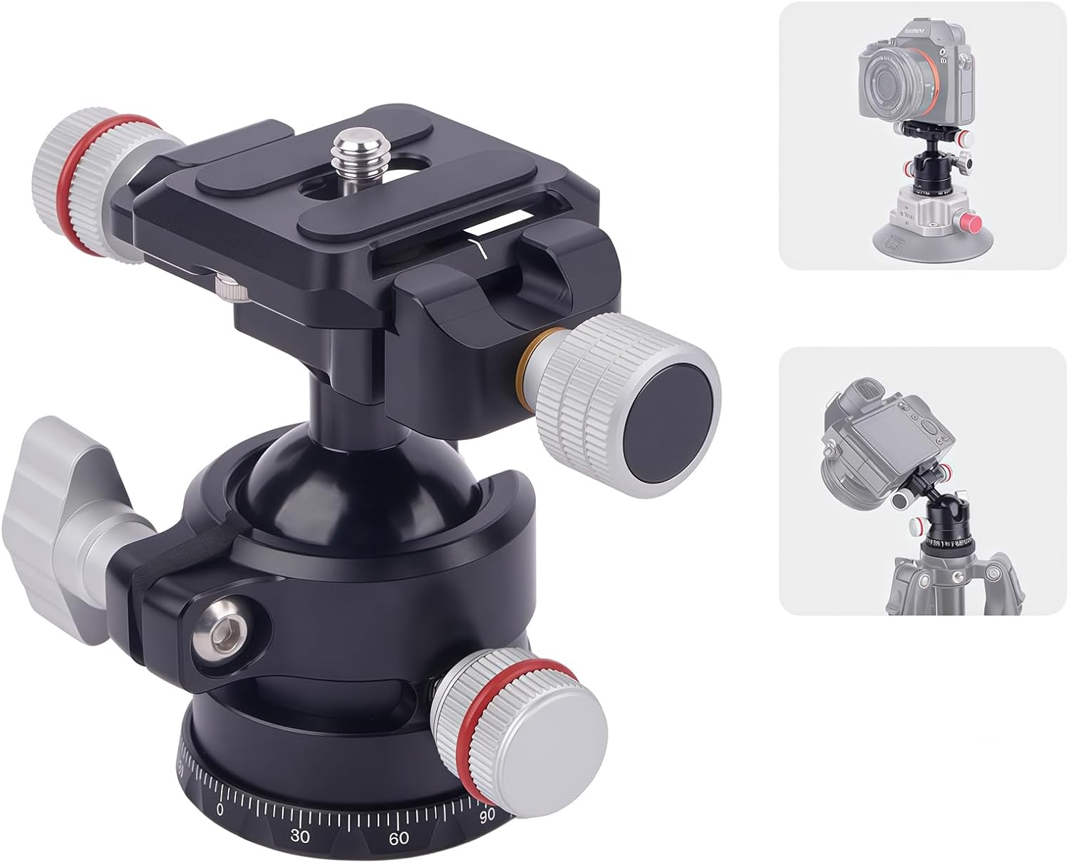 Came-TV 360° Dual-Axis Panoramic Ball Head – Low-Center Gravity CNC Tripod Mount with Precision Damping for DSLR, Mirrorless & Smartphone Cinematography(61037)