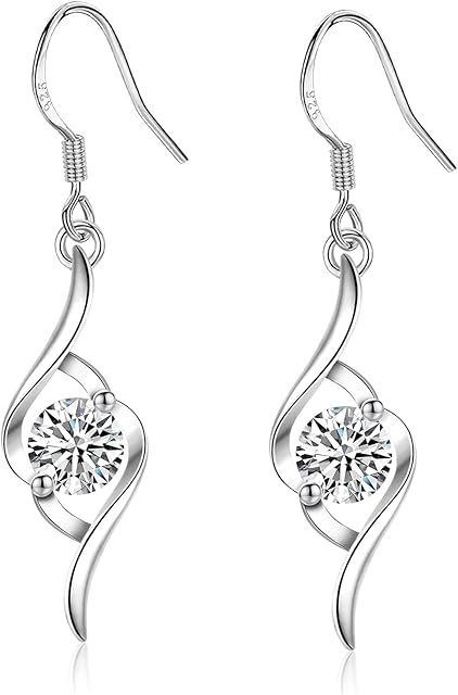 JOPLY Silver Drop Earrings for Women, Silver Dangly Earrings Hypoallergenic Cubic Zirconia Earrings Birthday Jewellery Gifts for Women