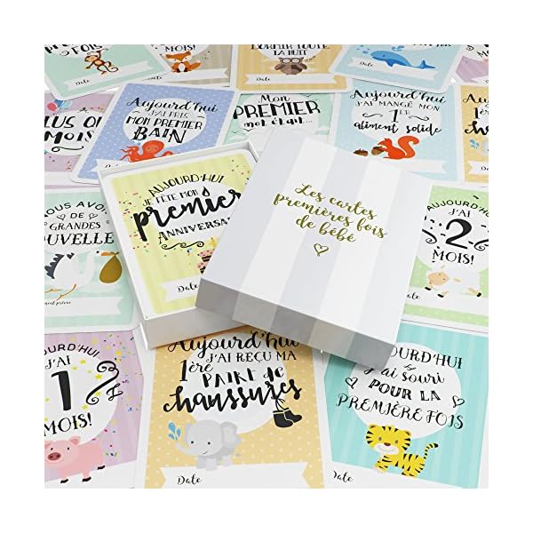 Cartes premières fois de bébé et coffret souvenir (français) – 40 milestone cartes photos unisexe - futures mamans et… – Bild 3
