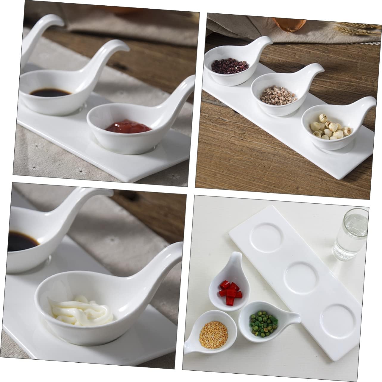 Garneck Ceramic Sauce Dishes with Caviar Spoons Large Appetizer Plates for Dipping Sauces Dishwasher Safe Healthy and Easy to Clean Condiment Bowls