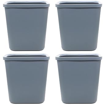 Small Waste Basket 4 Pack, 2 Gallon/8 L Blue Grey Garbage Can for Office, Bedroom, Bathroom and Kitchen, Office Trash Can with Snap Ring Fits Narrow Space, Plastic Trash Bin Waste Basket