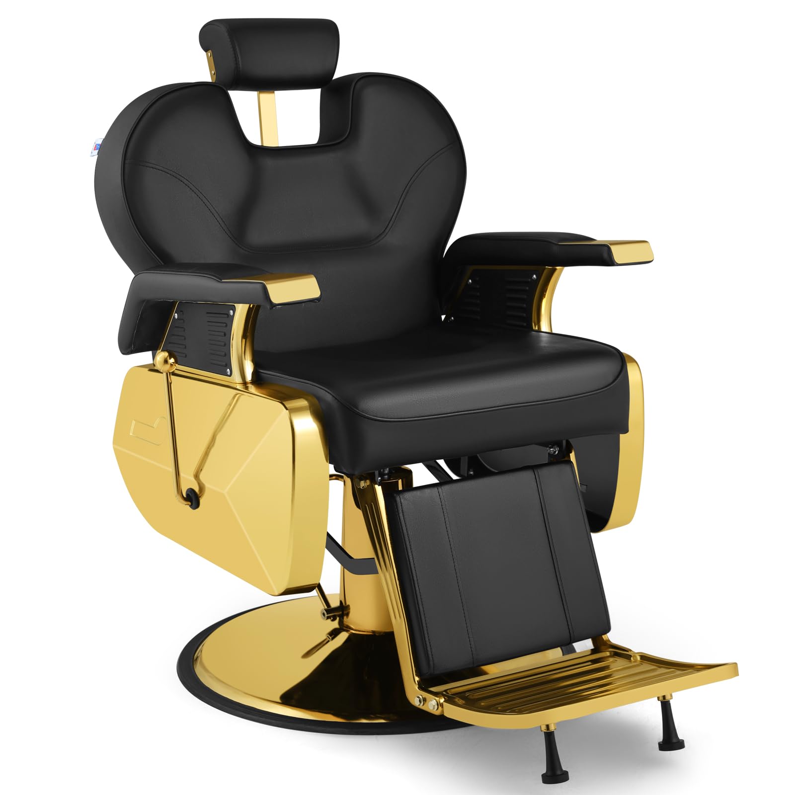 Artist hand Barber Chair, Heavy Duty Reclining Salon Chair, Black Gold