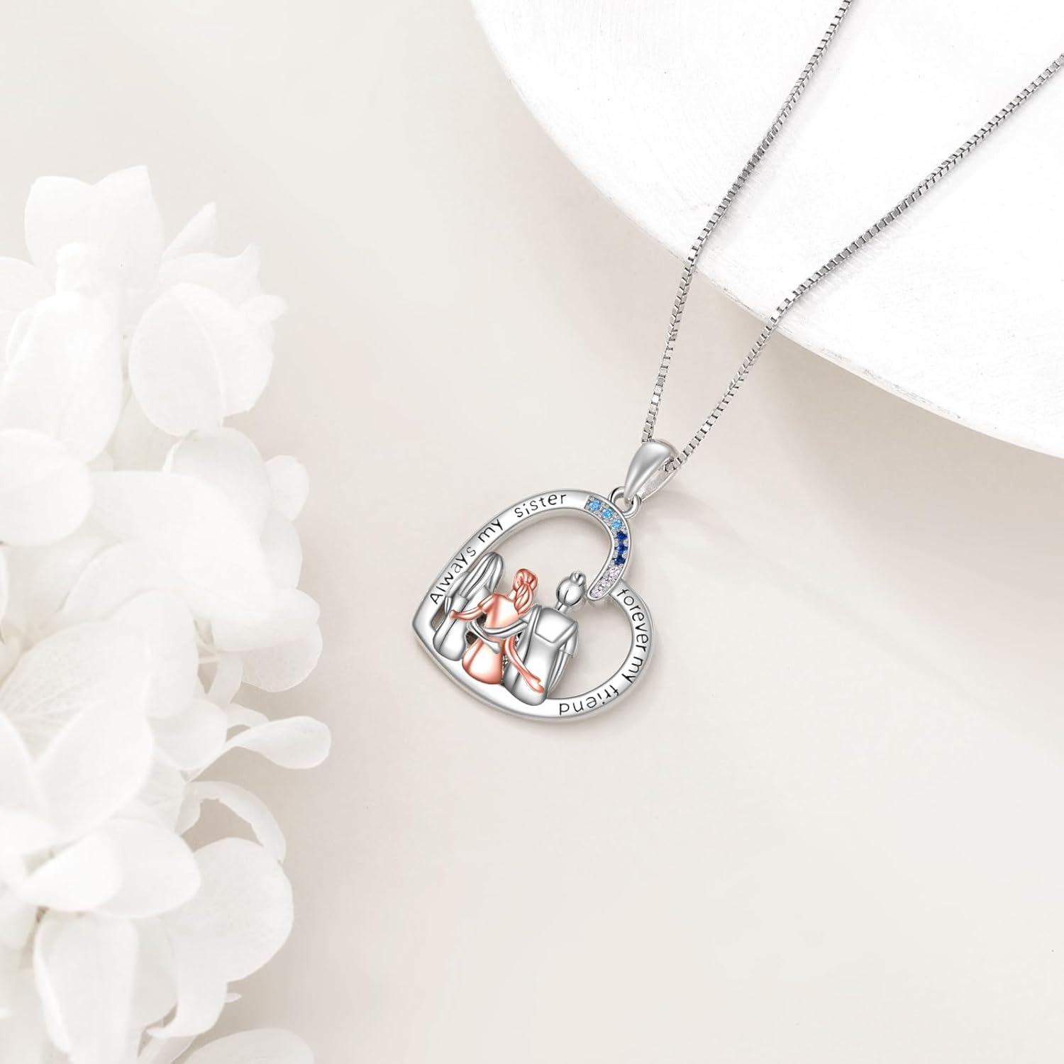 AOBOCO Gifts for Sister 2 3 Sisters Necklace for Women Sterling Silver Sisters Pendant Jewelry Birthday Christmas Gifts for Friend Female Friendship Lasts Forever - Image 3