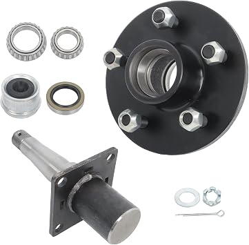 Silscvtt 5 Lug 4.5 inch Trailer Hub Kit and Round #84 Spindle Overall Length 8-1/4 inch Spindle Length 3.37 inch for 3500 Lbs with Brake Flange