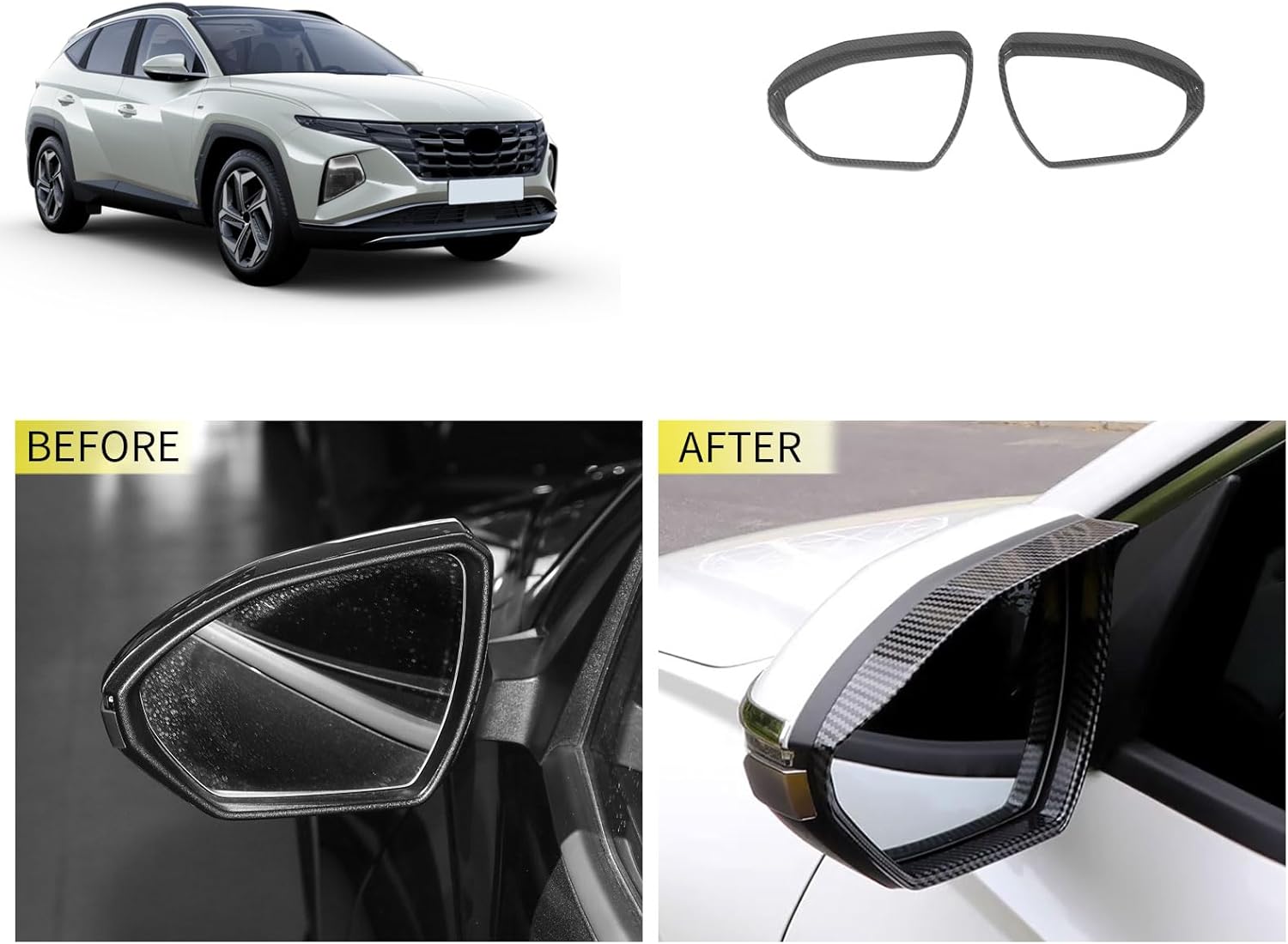 Car Side Mirror Rain Guard Compatible With Hyundai Tucson 2025 2024 2023 2022 Side Mirror Rain Eyebrow Exterior Car Accessories ABS 2PCS(Carbon Fiber Style)