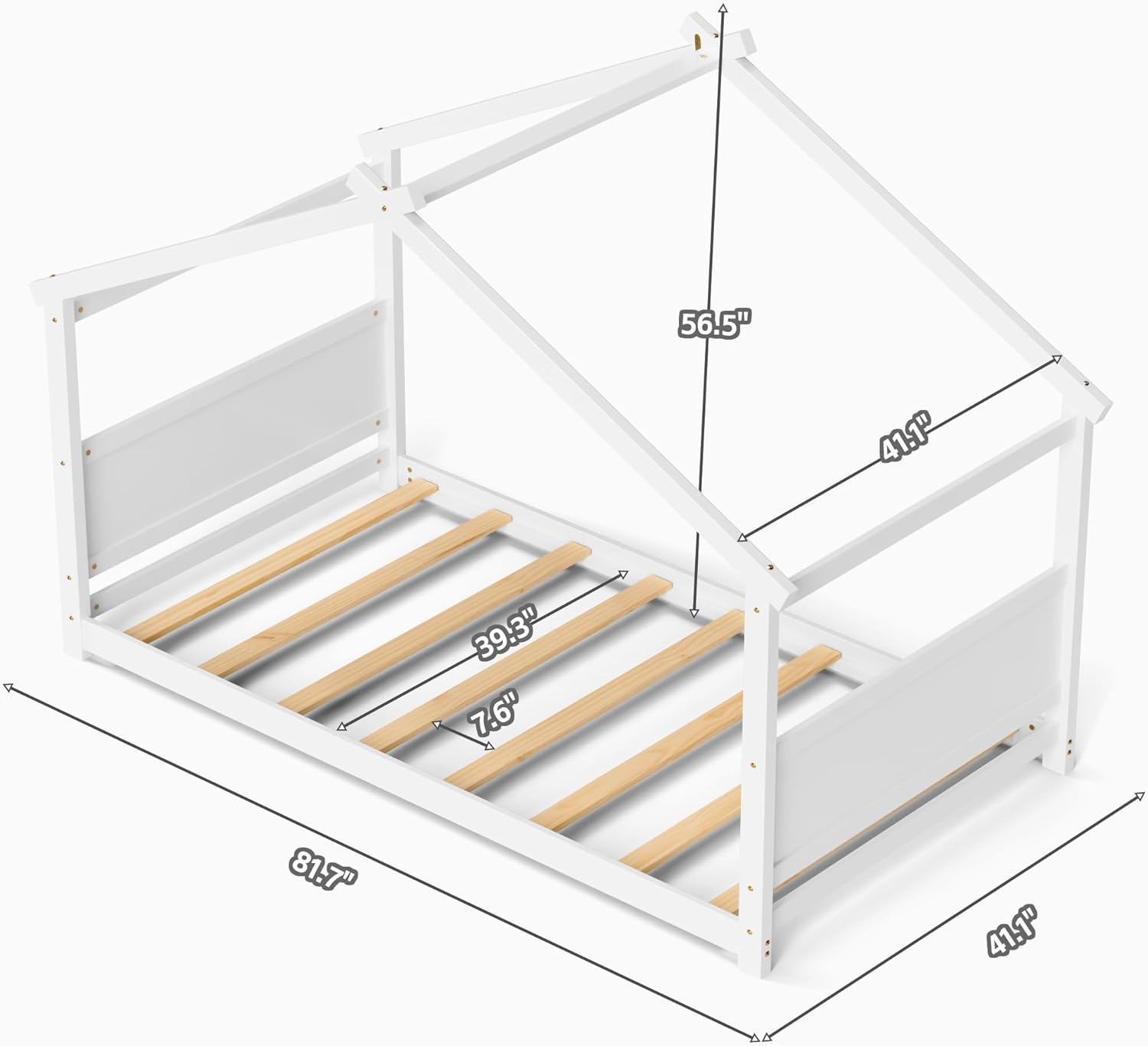 TOLEAD Twin Floor House Bed, Wood Twin Floor Bed Frame with Headboard & Footboard, Montessori House Bed Frame for Toddlers, Kids, Boys, Girls