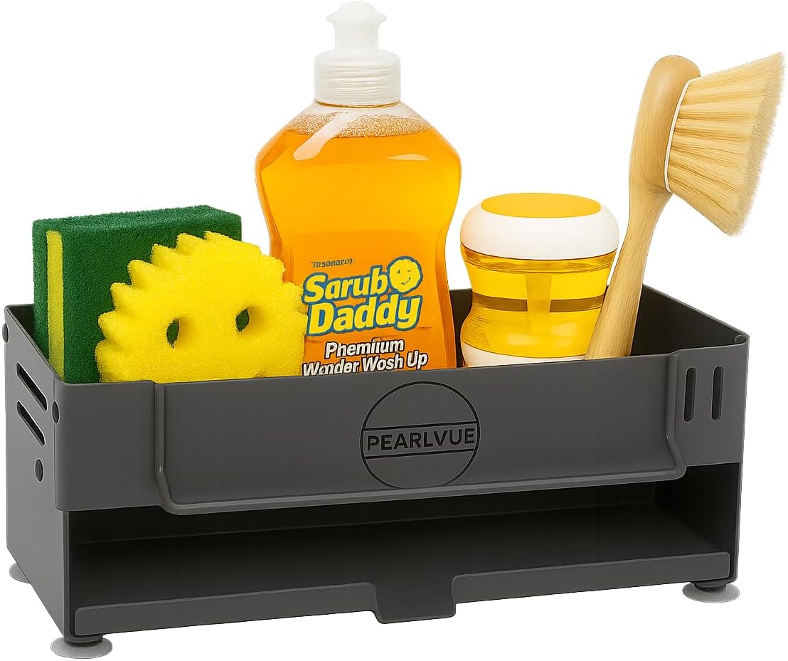 Sink Caddy Organizer - Rustproof 304 Stainless Steel Kitchen Countertop Organizers and Storage Essentials - Multi-Purpose Pull-Out Storage Organizers for Bathroom & Kitchen (black)