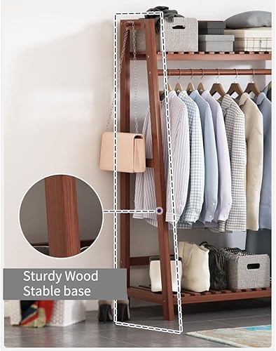 Miniatura 6 de Armario independiente, perchero con estantes, para dormitorio, entrada y sala de estar, ahorro de espacio (teca 27.6 x 15.2 x 56.7 in)