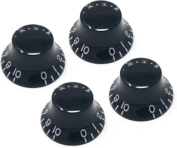 Black Top Hat Bell Knobs Compatible with Epiphone Les Paul Import Electric Guitar Set of 4 Fits 18 Coarse-Spline Alpha Metric Split Shaft Pots Recessed RB18M-BLK4