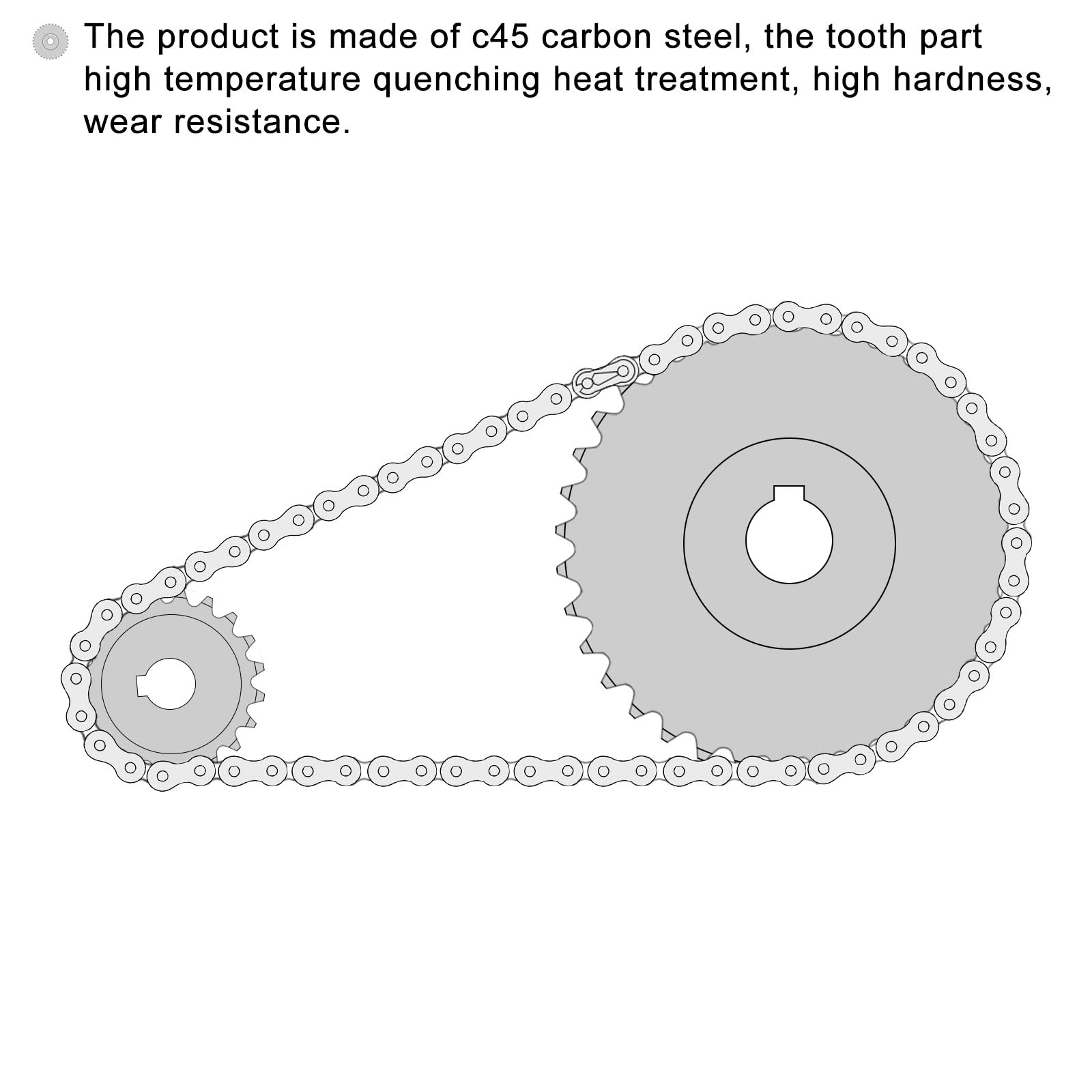 sourcing map 20 Dents Pignon Type B Unique Brin 1/4" Pas, 12mm Alésage Noir Oxyde C45 Carbone Acier, Rainure avec Ensemble Vis pour ISO 04C