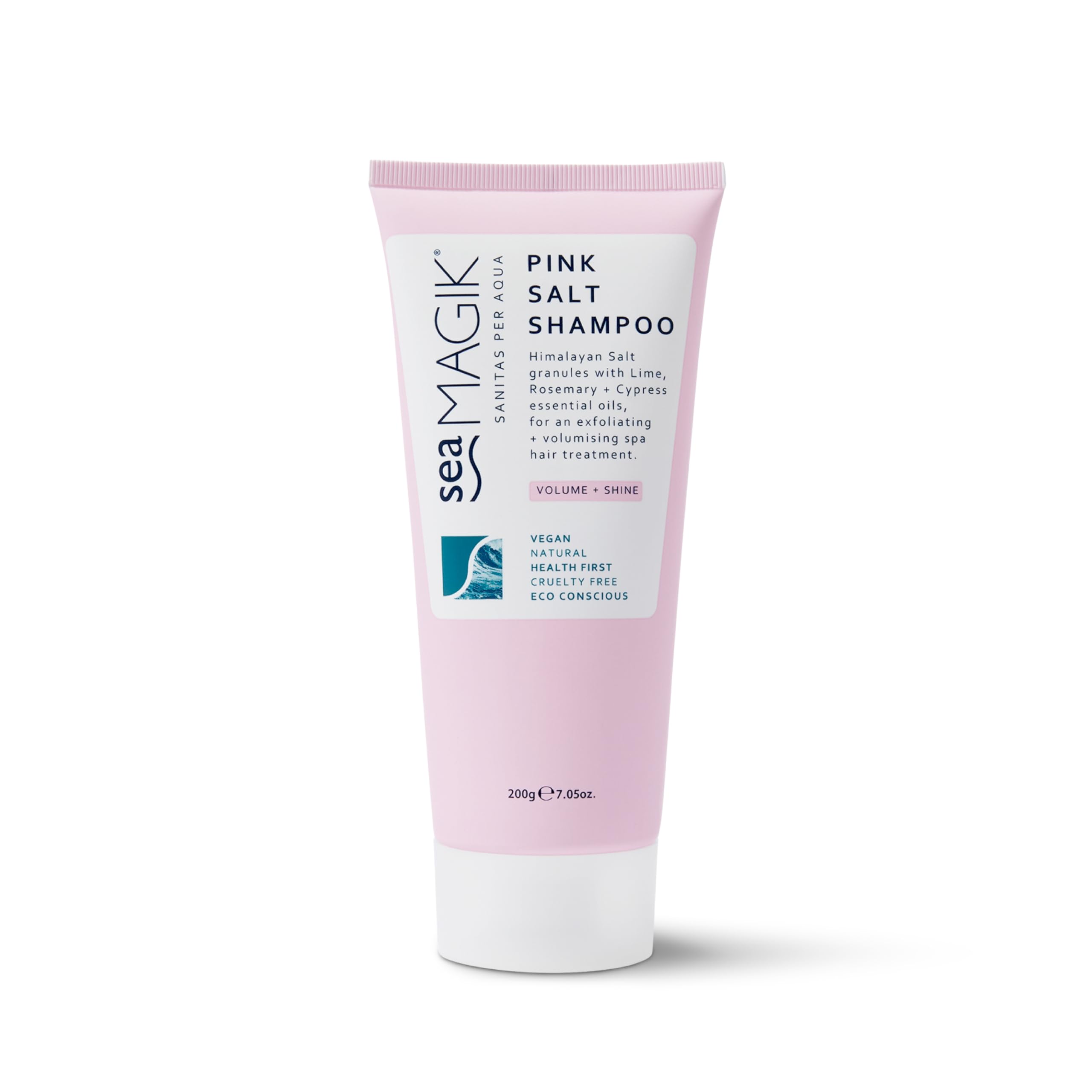 Sea Magik Natural Shampoo - SLS Free, Exfoliating and Volumising with Pink Salt Granules, Professional Spa Hair Treatment with Fragrance, Deeply Cleanses, Vegan, Cruelty Free (200g)