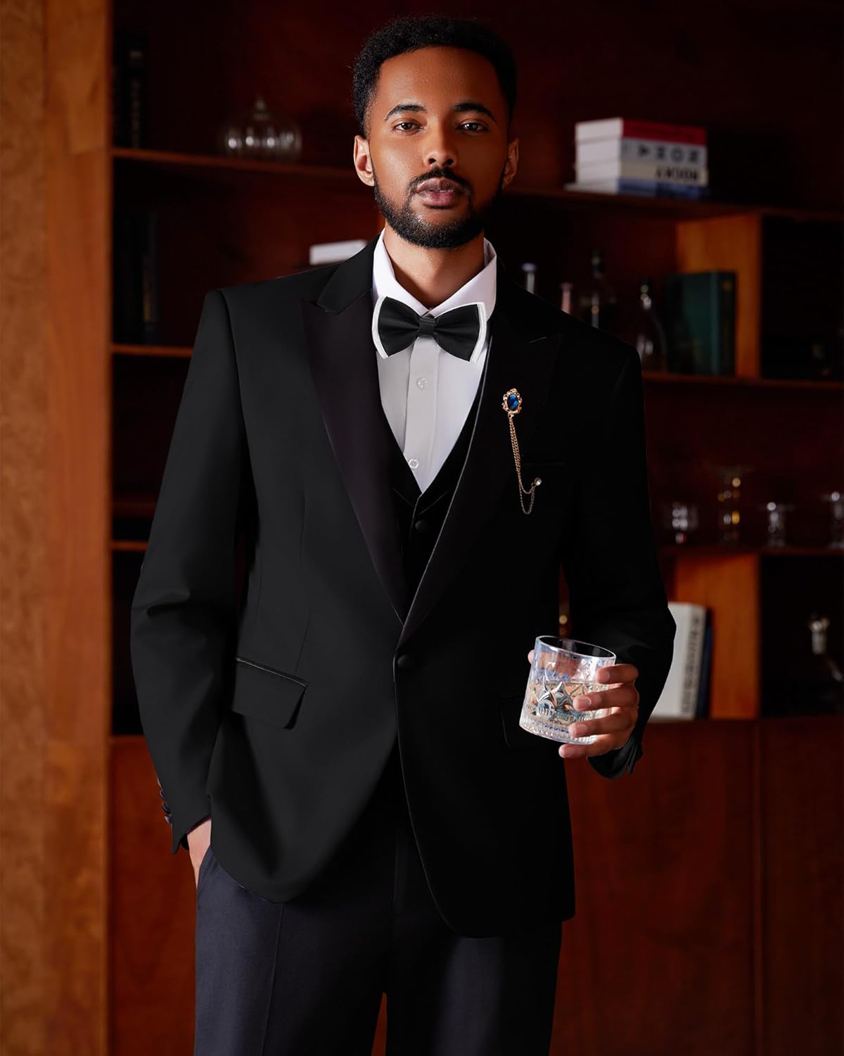 MAGE MALE Mens Suit Slim Fit 3 Piece Tuxedo Suits One Button Wedding Prom Party Dinner Blazer Vest Black Pants Set - Image 4