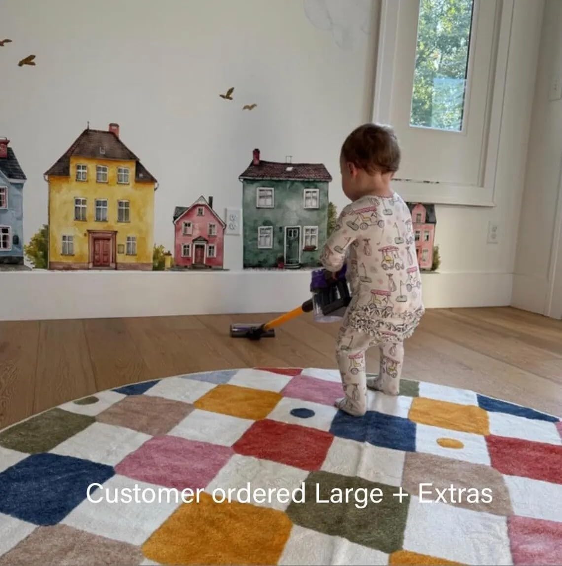 Village Wall Decal for Kids Room – Watercolor House Town Mural Peel and Stick Vinyl Wall Sticker for Nursery Playroom Toddler Bedroom Wall Decor