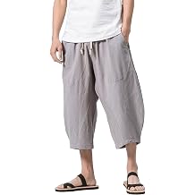 DGHM-JLMY Men's Linen Capri Short Pants Baggy Loose Fit Wide Leg Harem Pants Lightweight Yoga Shorts for Summer Beach