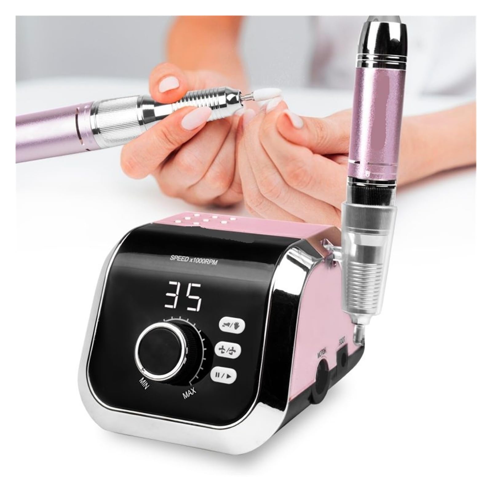 Frezarka do paznokci, Frezarka 65W do manicure, paznokci, pedicure, profesjonalna frezarka, elektryczna do użytku domowego(Pink)