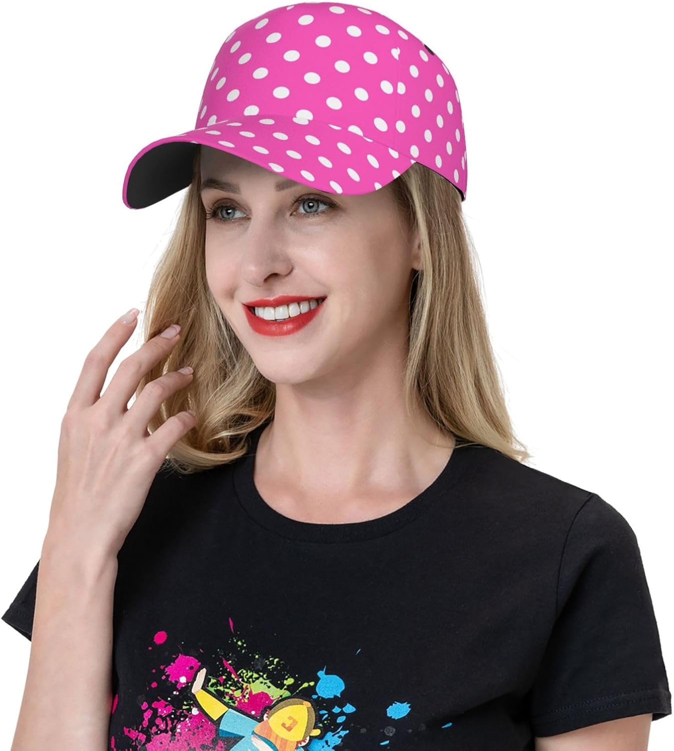 Red Polka Dot Baseball Hat Women Men Black White Hat Pink Casual Hat Washed Adjustable Running Golf Cap Hat