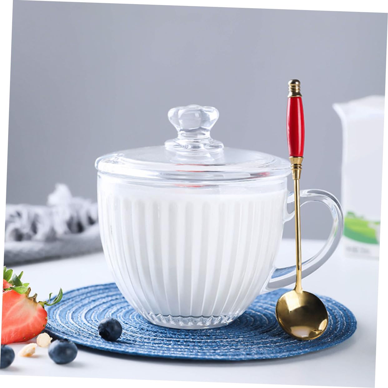 Ciieeo Grand Gobelet pour Céréales en Verre avec Couvercle, Grande Capacité, sans Rayures ni Joints, pour Desserts et Décoration la Maison