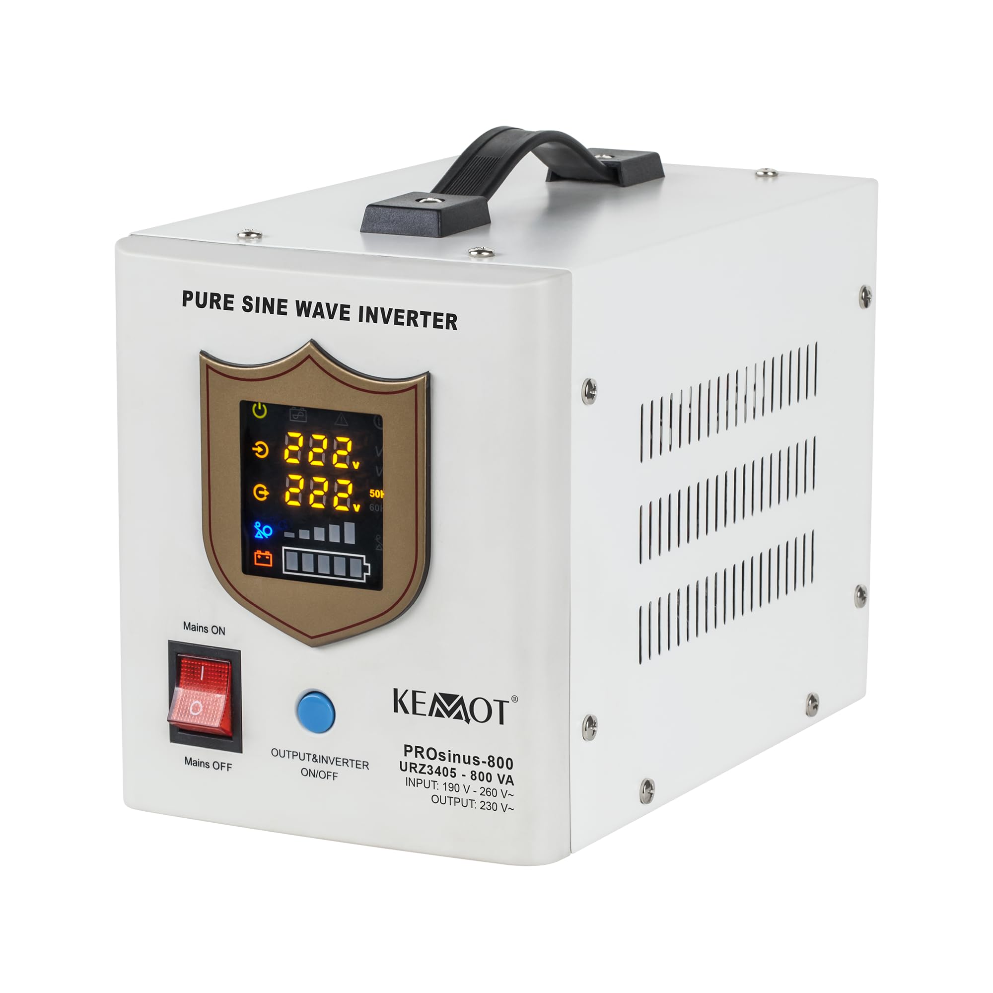 KEMOT Prosinus 500 Inverter, Pure Sine Wave, 800 VA/500 W, White