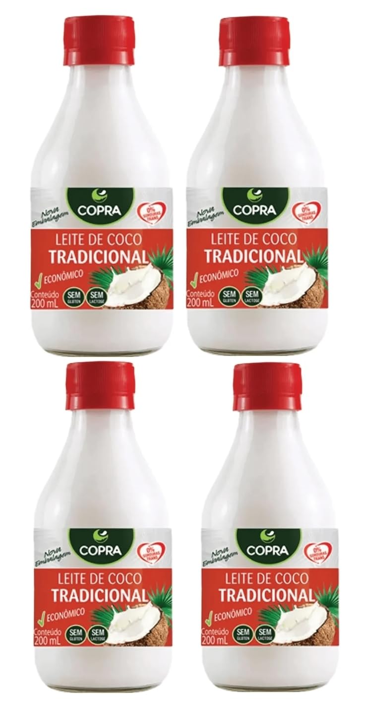 Leite de Coco Brasileiro Tradicional Copra 200ml | Pack of 4x200ml | Brazilian Coconut Milk | Brazil in Texas Bundle
