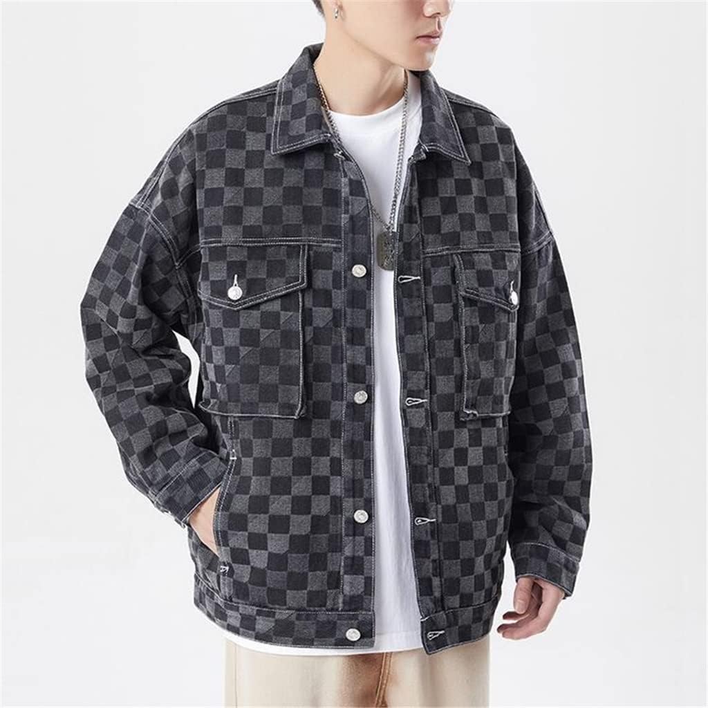 Hong Kong Retro Washed Denim Jacket Male Ruffian Handsome Autumn Loose Lapel Plaid(3XL code)