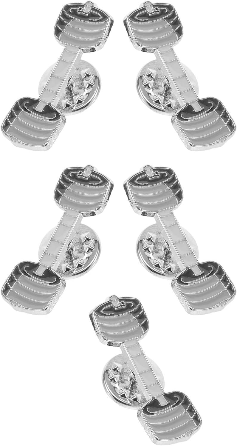 Cartoon Dumbbell Brooch Pins with Silver Finish for Fitness Enthusiasts 5pcs Lightweight Zinc Alloy Lapel Pins Versatile Mini Badge for Backpacks and Coats Decoration