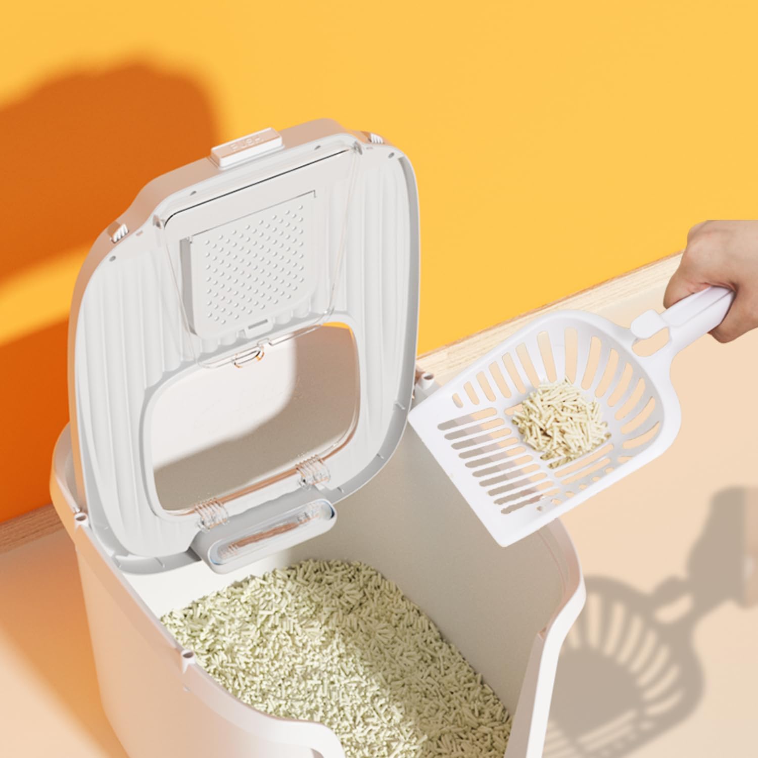 Seamless Molded Cat Litter Box with Scoop, Top or Front-Entry