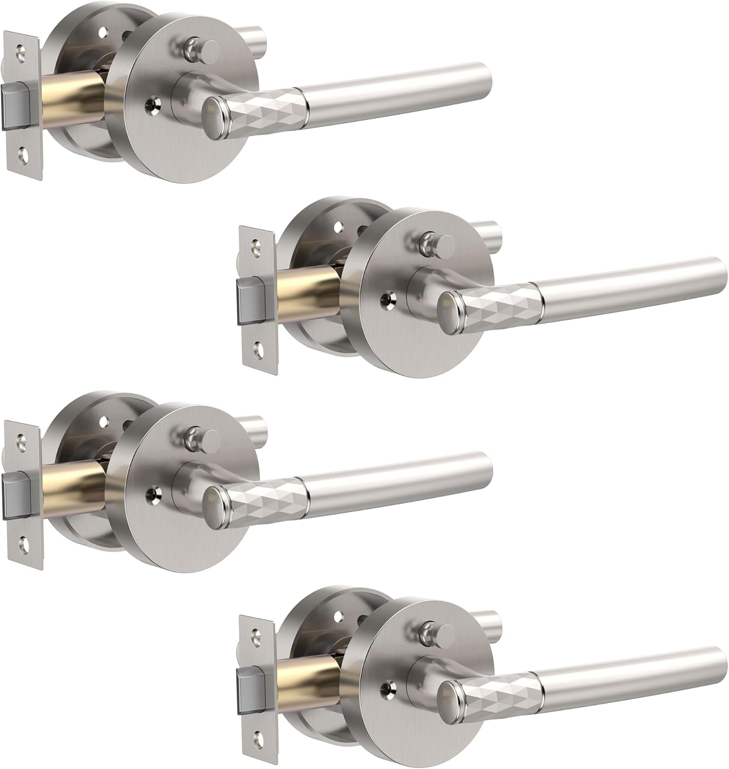 4 Pack Brushed Nickel Privacy Door Handle - Keyless Entry, Heavy Duty Zinc Alloy Lever for Bedroom/Bathroom