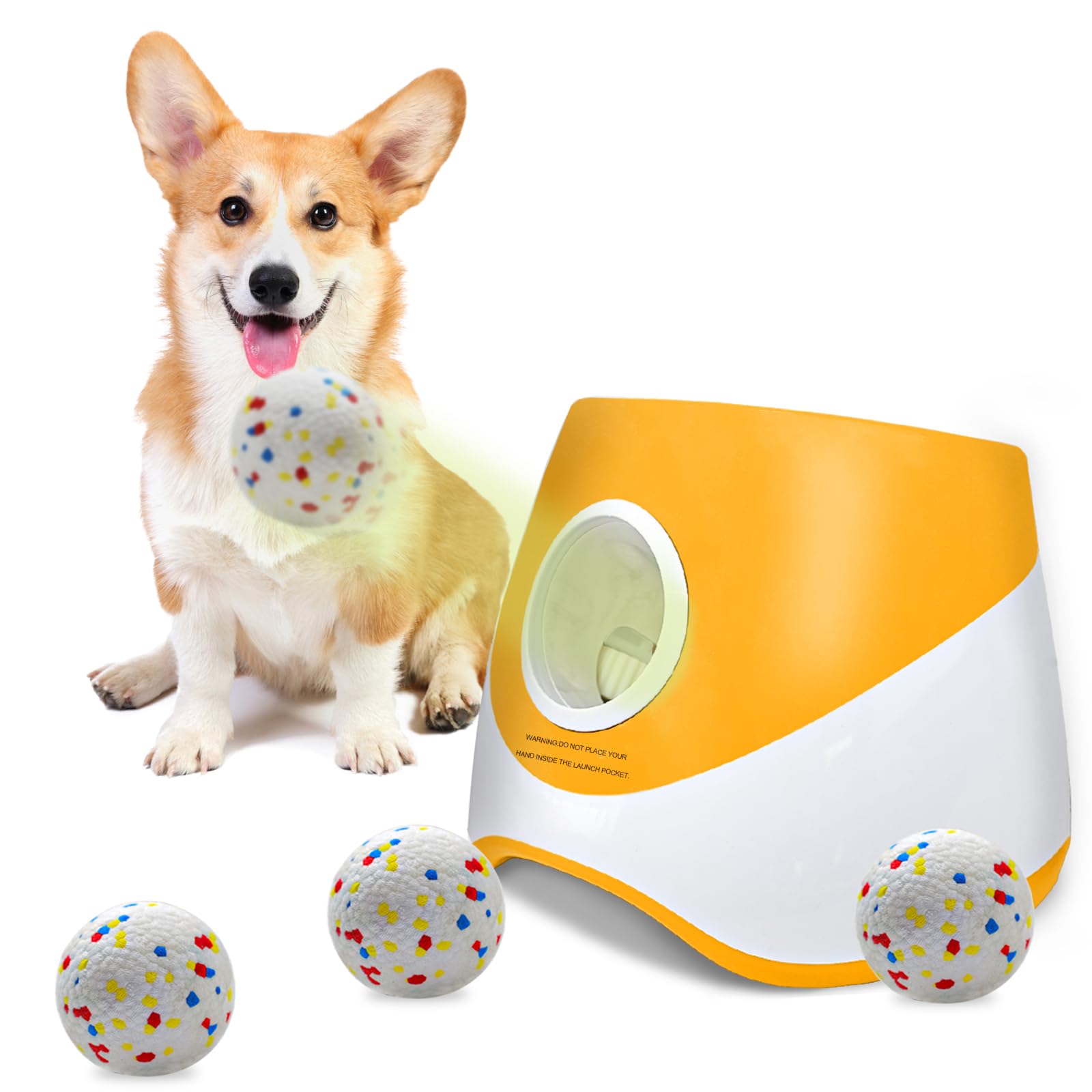SOCO Automatischer Ballwerfer für Hunde – 3 Entfernungseinstellungen (20/35/50FT) mit 5,1 cm ETPU-Tennisbällen | Indoor/Outdoor Hundespielzeug | 4 Bälle & Schnellladung im Lieferumfang enthalten