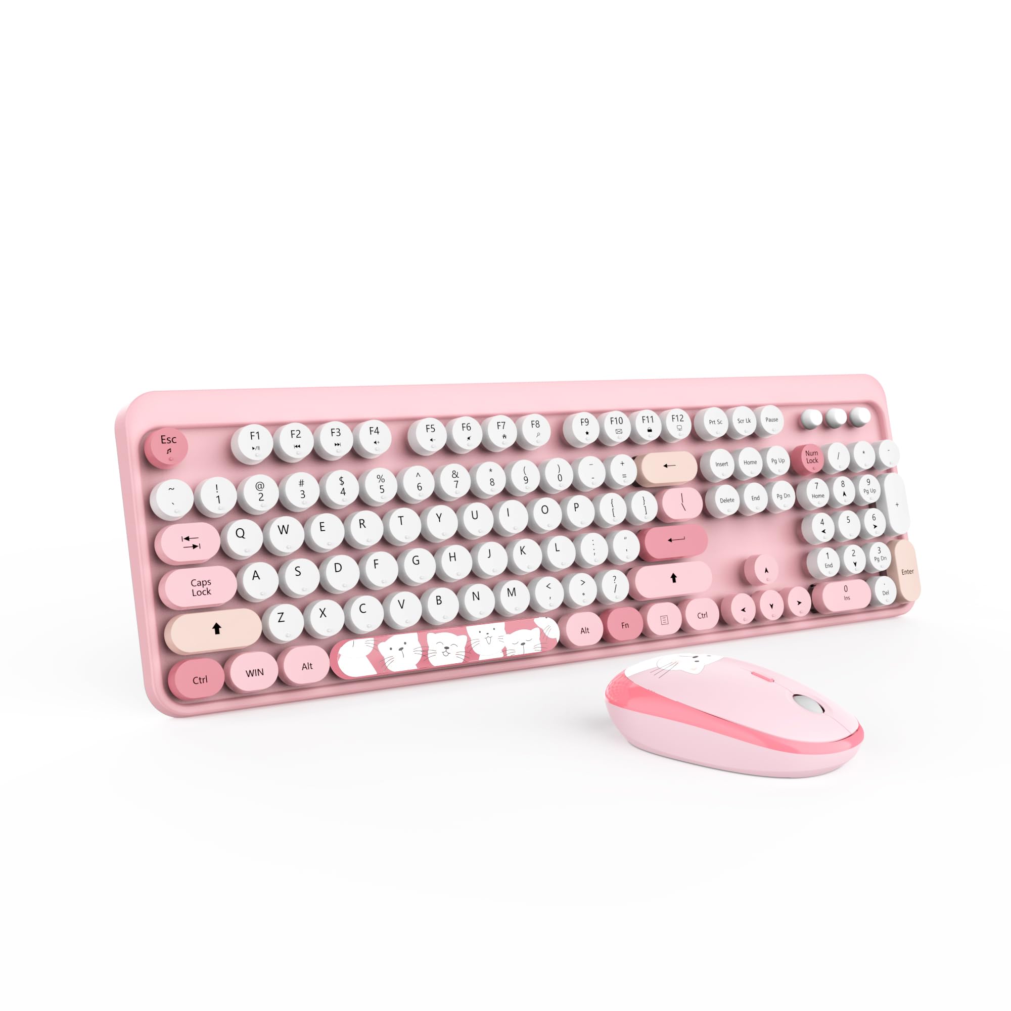 Wireless Keyboard,KOOTOP Cute Colorful 104 Keys Typewriter Retro Round Keycaps Keyboard for PC Laptop,Desktop,Windows, Home and Office Keyboards (Pink)