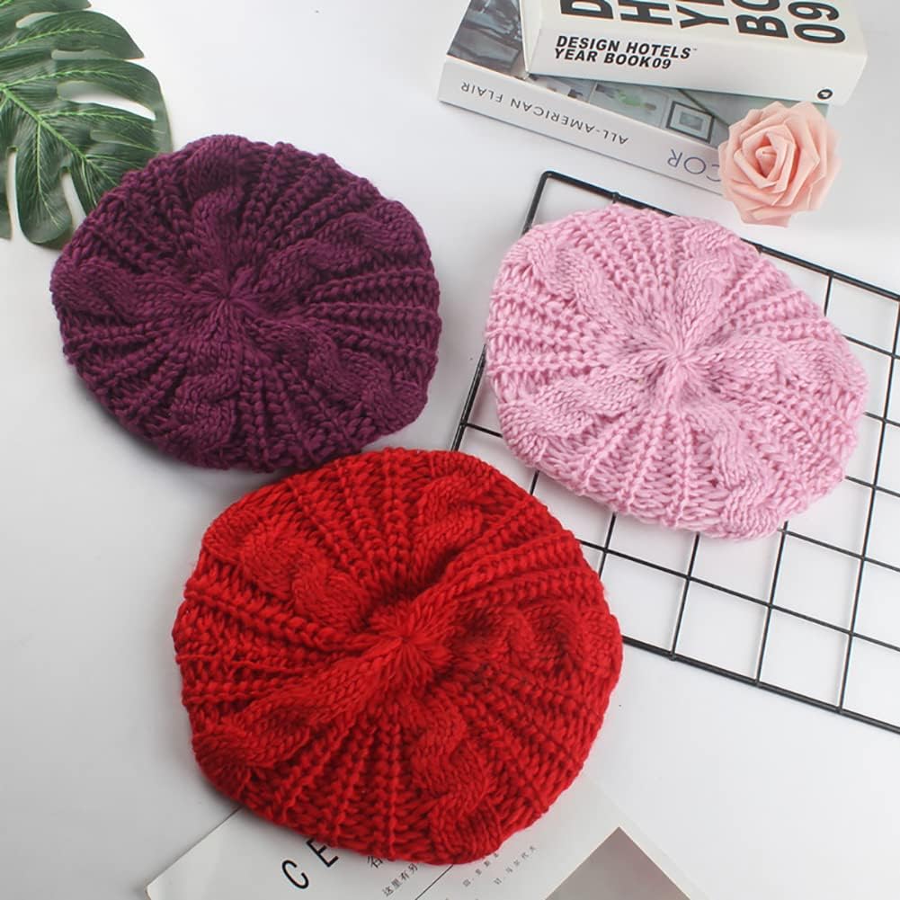 Womens Knit Beret Hat Winter Slouchy Crochet Beanie Warm Knitted Hat Ladies Cold Weather Black
