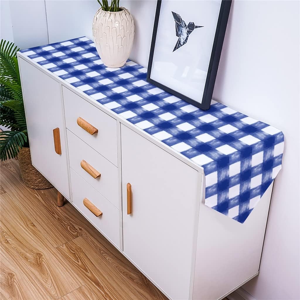 Idyllic Indigo Watercolor Grid Table Runners Home Dining Room Decor Table Cloth Wedding Party Table Runners(46x183cm)