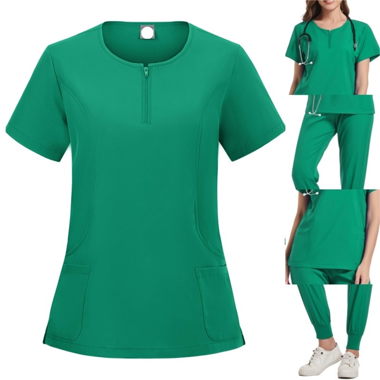 AHUFGN Nurse Scrubs Women Medical Uniform Elastic Scrub Set Hospital Surgical Scrubs Tops Pants Nurse Nursing Workwear Doctors Clothes(Color 2,S)