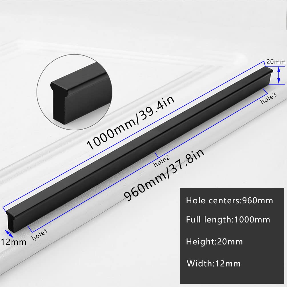 Griffe Möbel Schwarz Lang,2 Stück Schrankgriffe Modern Massive Aluminium | Eloxierte Oberfläche T-Zuggriffe Länge:148 - 1000 mm Schubladen Griffe 960mm/37.8in