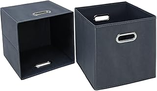 Fabric Storage Bins Cubes Baskets Organizers-(11X11X11) with Dual Handles for Shelf Closet, Bedroom Drawers Containers , Foldable Set of 2 (Grey)
