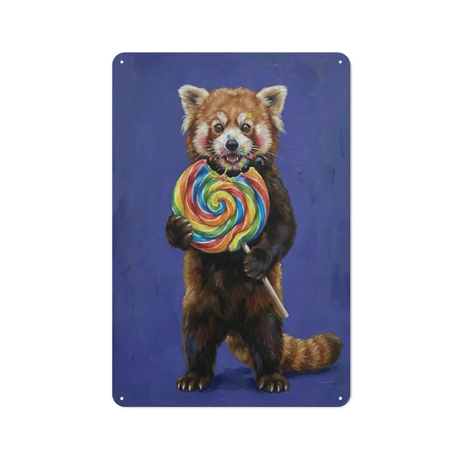 Junmoney Style-2 Tin Wall Plaque 30X20cm With Red Panda Eating A Lollipop For Café Or Restaurant, New Home Wall Decor For Hospitality Interior Collectors
