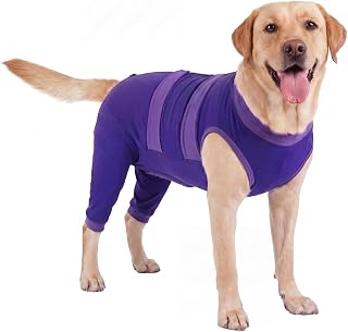 Lelepet Hundebody Nach Op Hinterbein, Hunde Leckschutz mit Beinen, OP Body Hund Kastration Rüde Hündin, Kastrationsbody Verstellbares Genesungsanzug, Anti-Leck Erholungsanzug für Hunde, Lila 2XL