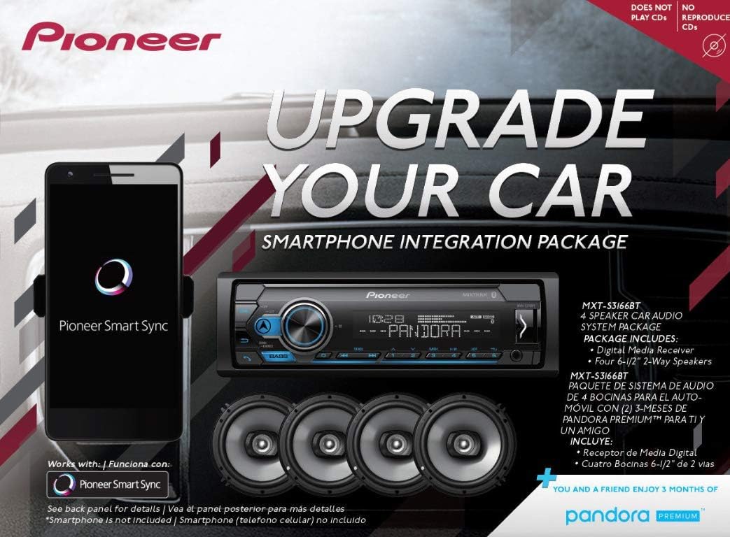 Pioneer MXT- S3166BT Digital Media Receiver + (4) 6.5" 2 Way Speaker Bundle with Pandora Premium Trial : Electronics