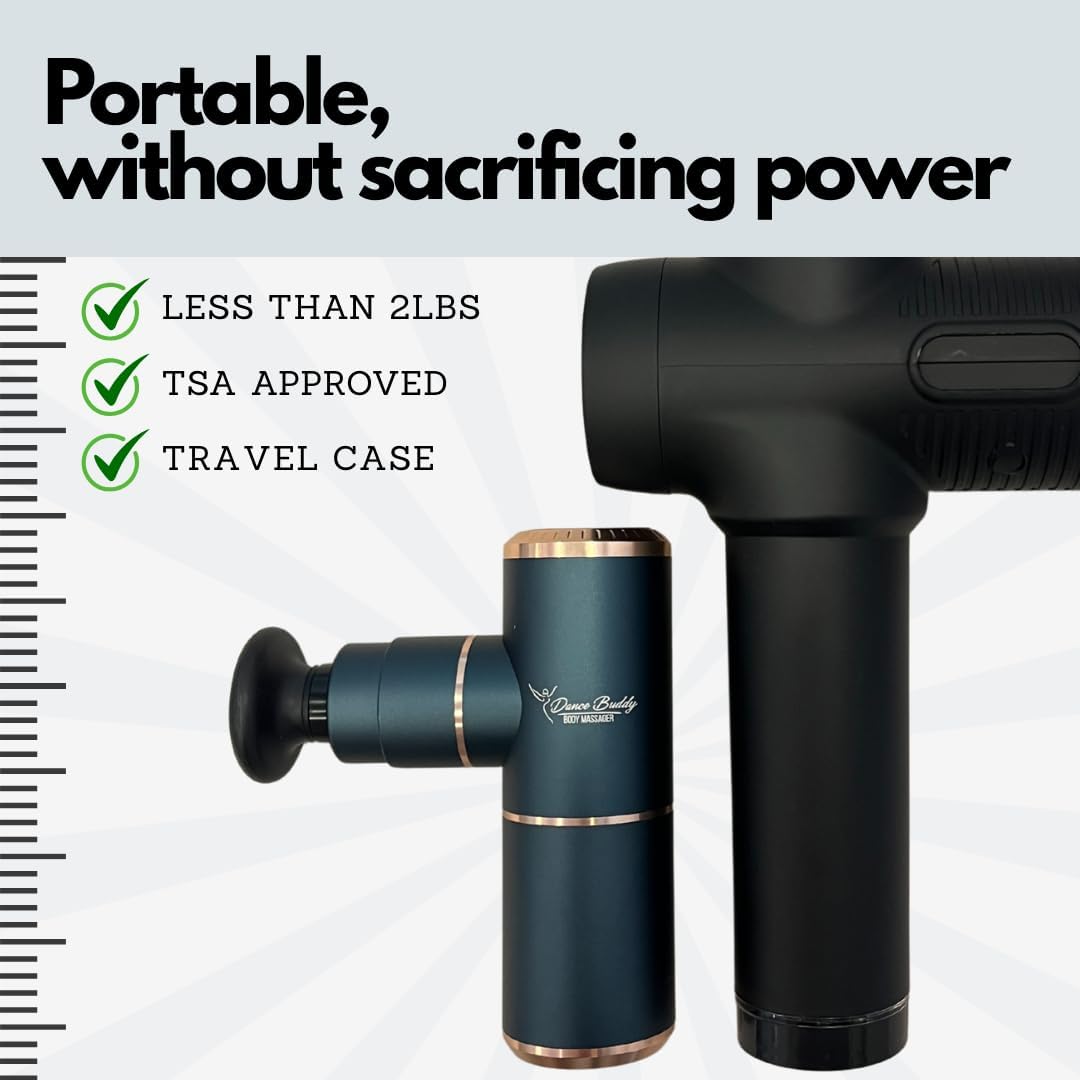 Portable Body Massager by Dance Buddy - Lightweight, Portable Massage Gun to Relieve Sore Muslces. Featuring 4 speeds, interchangable Heads, &Protective Travel case