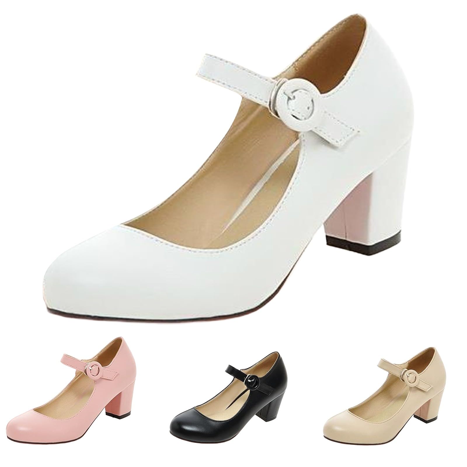 Sandali da donna con tacco Mary Jane, scarpe con tacco a blocco, con fibbia | Comode eleganti scarpe da sposa basse scarpe da ballo leggere in pelle scarpe da lavoro per ufficio feste