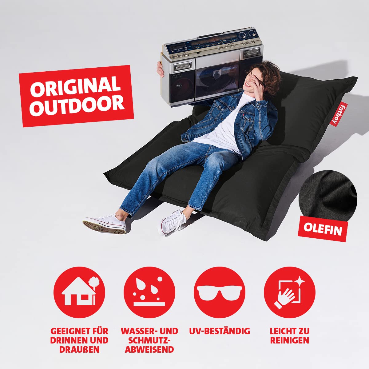 Fatboy® The Original Outdoor Sitzsack | Bean Bag/Kissen/Sessel XXL Classic Outdoor | Grau | 180 x 140 cm