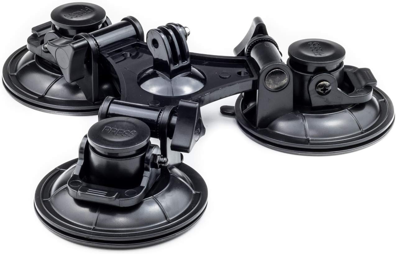 DigiCharge Triple Suction Cup Action Camera Car Mount – Compatible with GoPro Lit Hero 13 12 11 10 Max 2, DJI Osmo Action, Akaso, Apeman – Strong Grip, Adjustable Multi-Angle Camera Holder for Cars