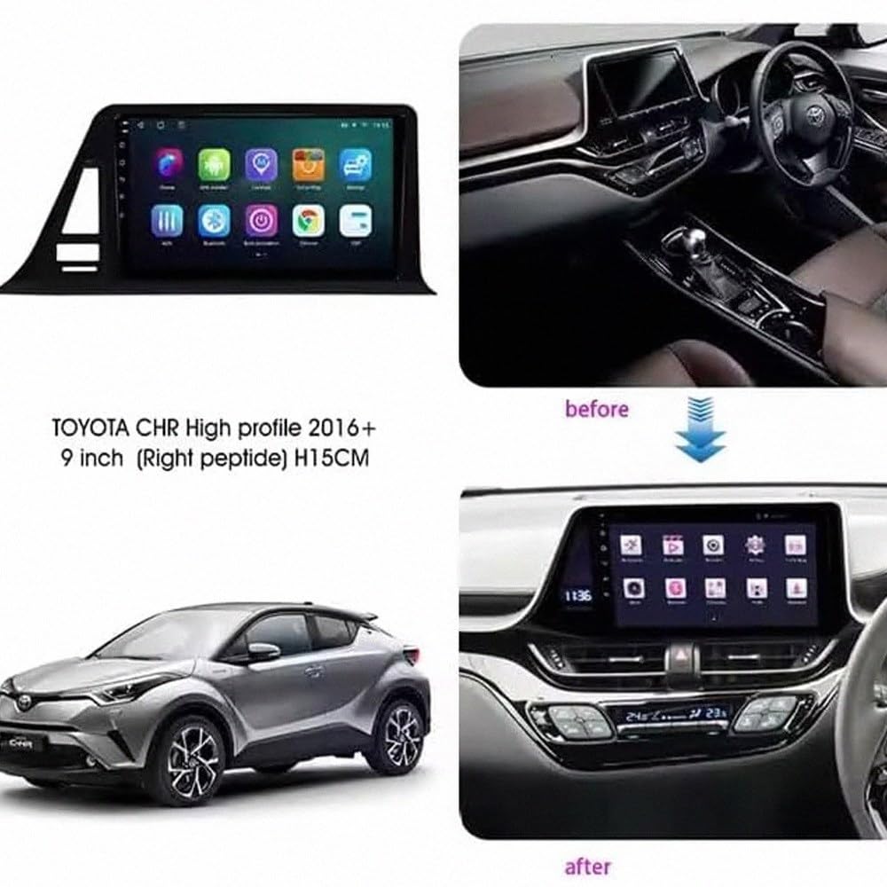 Car Stereo Carplay Radio de Coche para Toyota CHR RHD 2016-2018 Soporta Bluetooth, Control Volante, USB, WiFi, 4G, Mirror-Link, GPS Navegador/Radio FM, 4 Nuclear 4G+64G