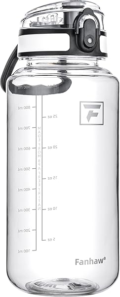 Fanhaw 32 Oz Clear Tritan Water Bottle, BPA-Free & Leak-Proof, Wide Mouth with Anti-dust Chug Lid, Reusable Plastic Bottle for Gym, Travel, School & Office (Clear&White)