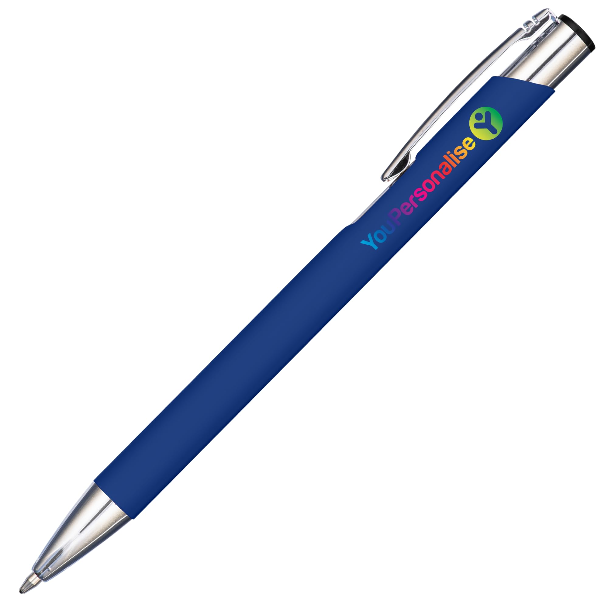 10 Premium Business Logo Pens Personalised Promotional Full Colour Print Soft Touch Mood Pens in Blue