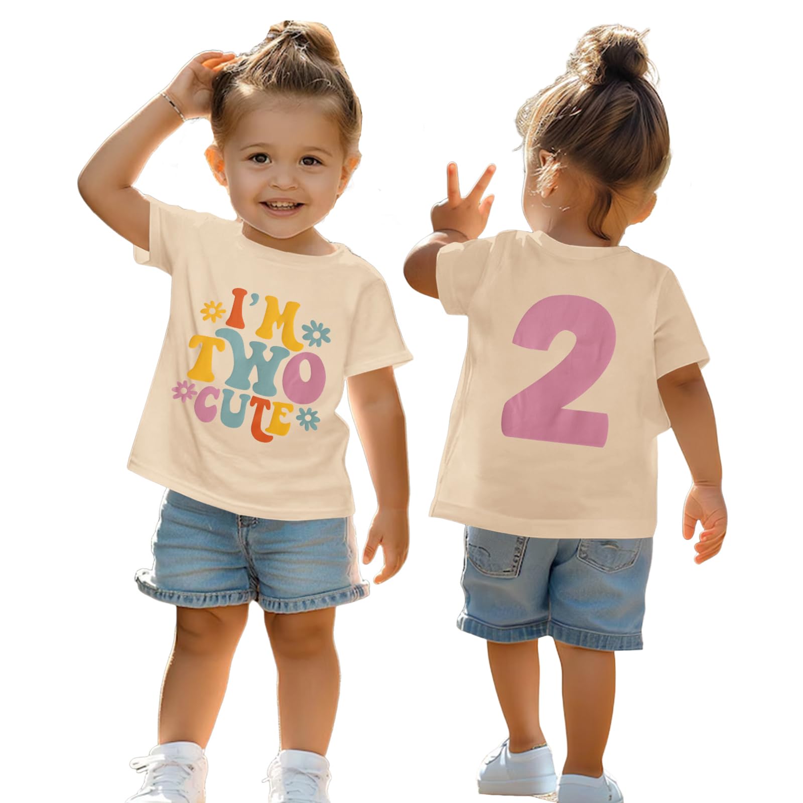 Camiseta de 2º cumpleaños para niña "I'm Two Cute", camiseta de impresora de segundo cumpleaños, camiseta de fiesta de cumpleaños, ropa de verano, manga corta, camisetas suaves de cuello redondo